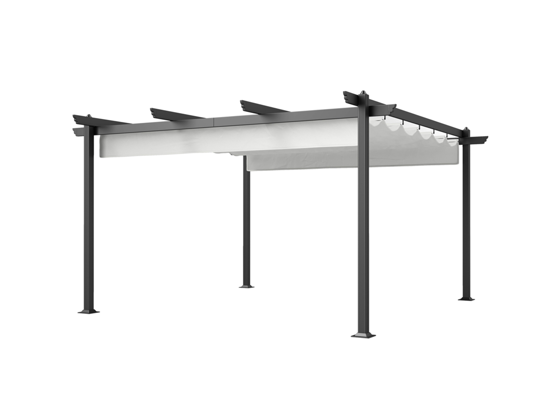 Gazebo Pergola 4x4 M With Tettuccio Retrattile. 8 Viti Is 8 Picchetti In Aluminum. Polyester Is Metal. White