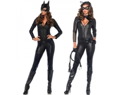 Traje De Couro Pu Para Mulher Gato Com Body, Máscara E Cinto - Fantasias De Cosplay Adulto L