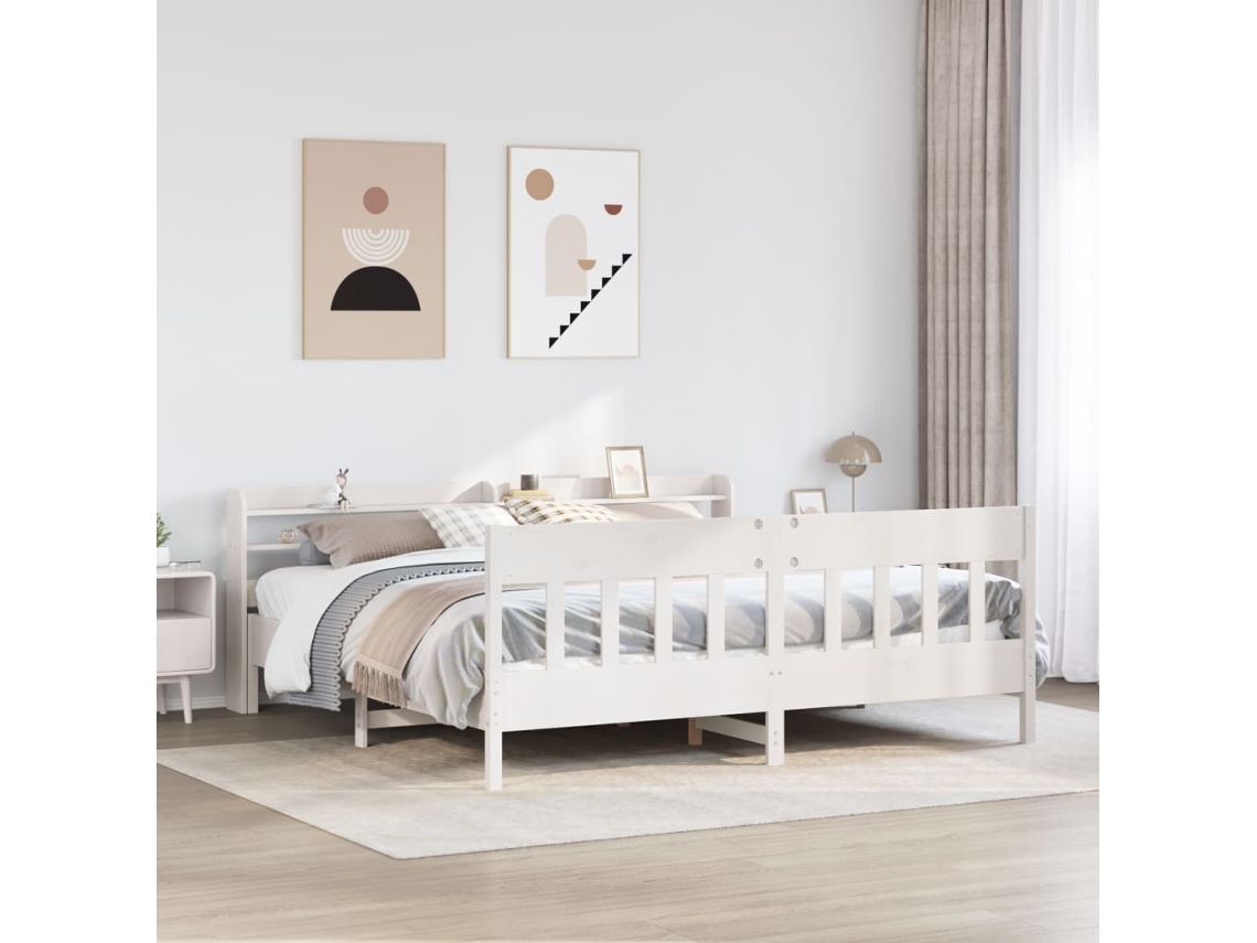 Vidaxl Cama Sem Colchão 200x200 Cm Madeira De Pinho Maciça Branco