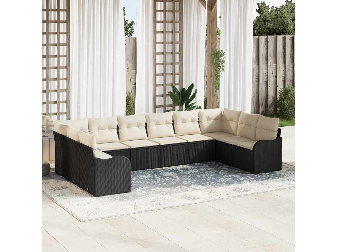 Vidaxl Conjunto de Sofá de Jardim 10 Pcs Preto e Branco Vime Pe