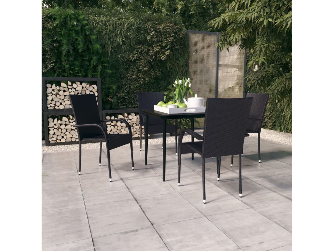 Conjunto de Móveis de Jardim HARLANV1 para refeição com Almofadões preto