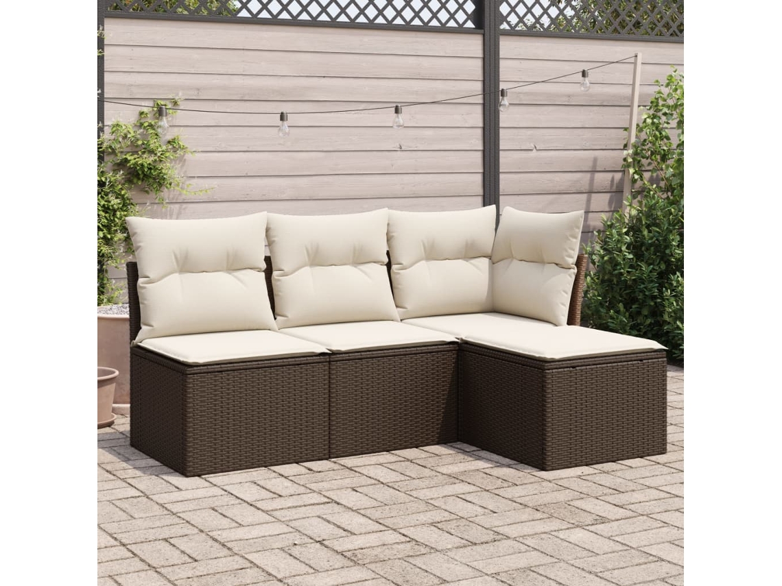Vidaxl 4 Pcs Conjunto Sofás de Jardim C/ Almofadões Vime Pe Castanho