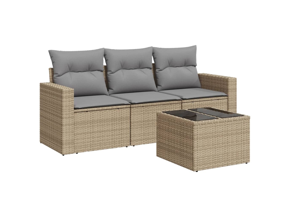 Conjunto de 4 Sofás para Jardim com Almofadões Vime Pe Bege MAISON EXCLUSIVE (4 pcs)