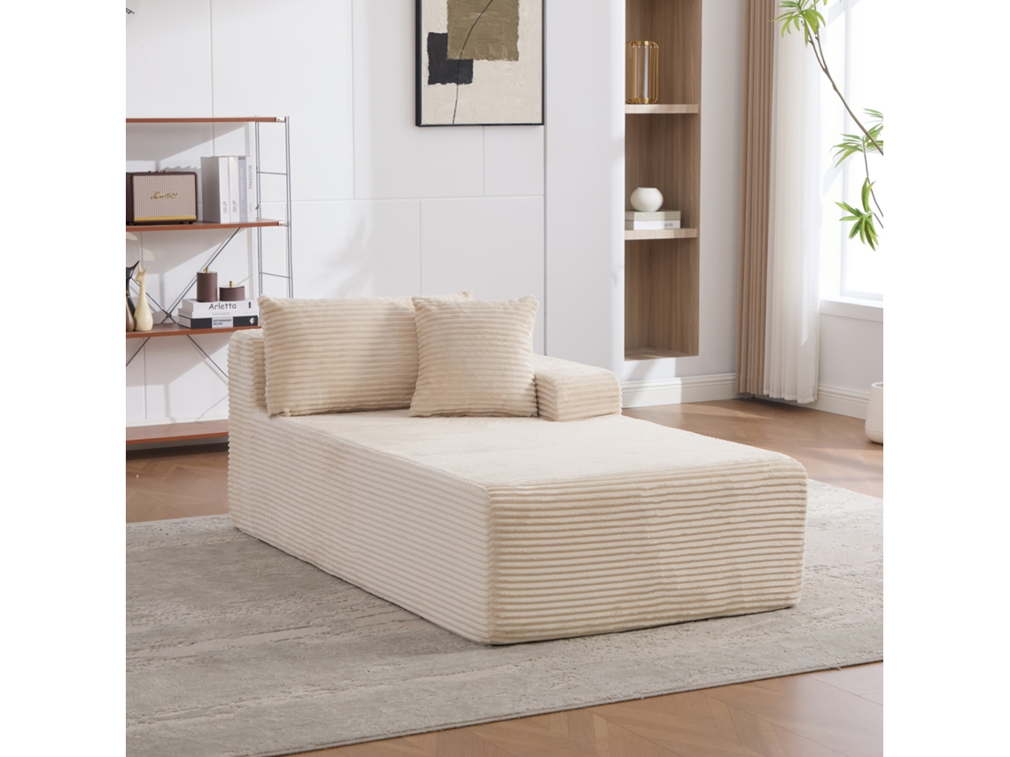 Sofá Modular De 1 Lugar Em Tecido Chenille Com Espuma 30d E Almofada Bege