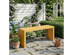 Banco De Jardim De Madeira De Acácia Sem Encosto 2 Lugares. Assento Com Ripas De Efeito Madeira. 110x30x45cm. Madeira Natural