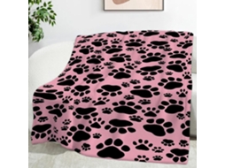 Manta Rosa Claro com Estampa de Pata Cachorro 150x200 Cm Multifuncional Macia e Aconchegante em Flanela Ideal