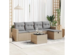 Vidaxl 6 Pcs Conjunto De Sofás P/ Jardim Com Almofadões Vime Pe Bege
