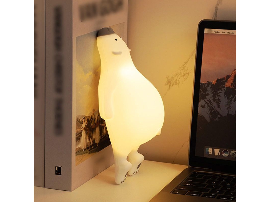 Luz Noturna Urso Dormindo, Lâmpada Silicone Macia Usb Recarregável, Presente Fofo Para Bebê Infantil Blanco