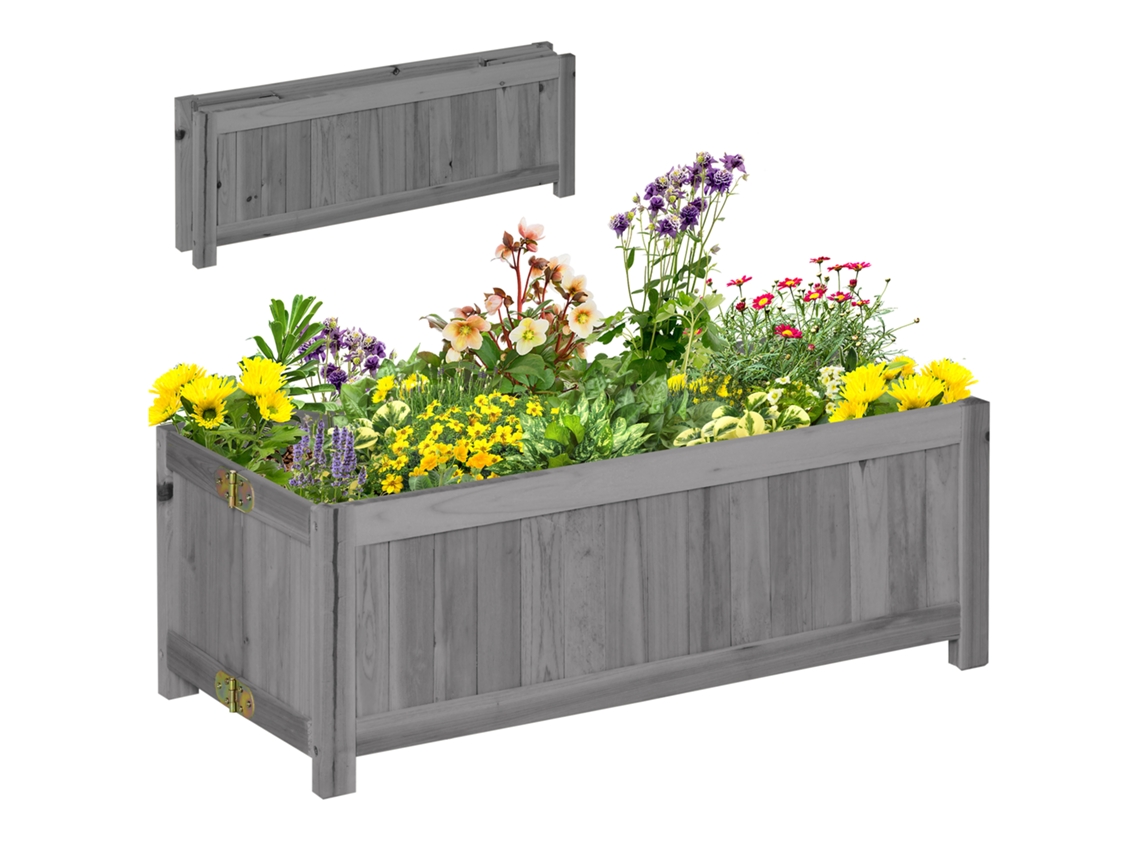 Vaso elevado de madeira em cinza, com base aberta, 70x30x25cm | S/MARCA