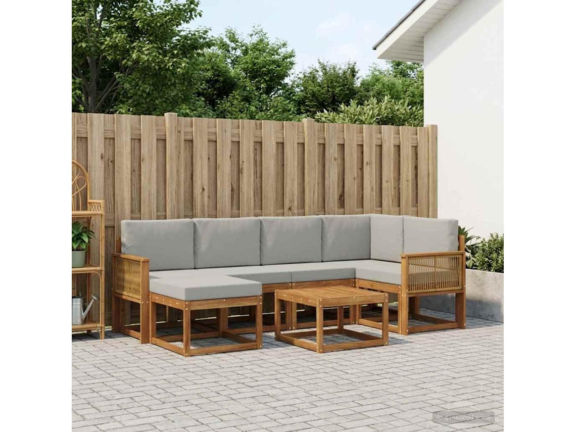 Vidaxl Conjunto De Sofás Para Exterior 7 Pcs Natural E Cinzento-claro