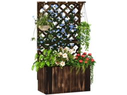 Vaso Elevado com Treliça, Vaso de Madeira, Treliça de Jardim 64 X 33 X 122 Cm Carbonizada