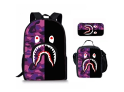 Mochila De Estudante Panoona Tubarão Camuflado Conjunto 3 Peças 17 Pol Crianças Adolescentes Estilo 3