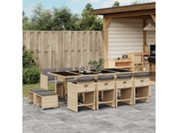 Vidaxl 13 Pcs Conj. Jantar Jardim C/ Almofadões Vime Pe Bege Misturado