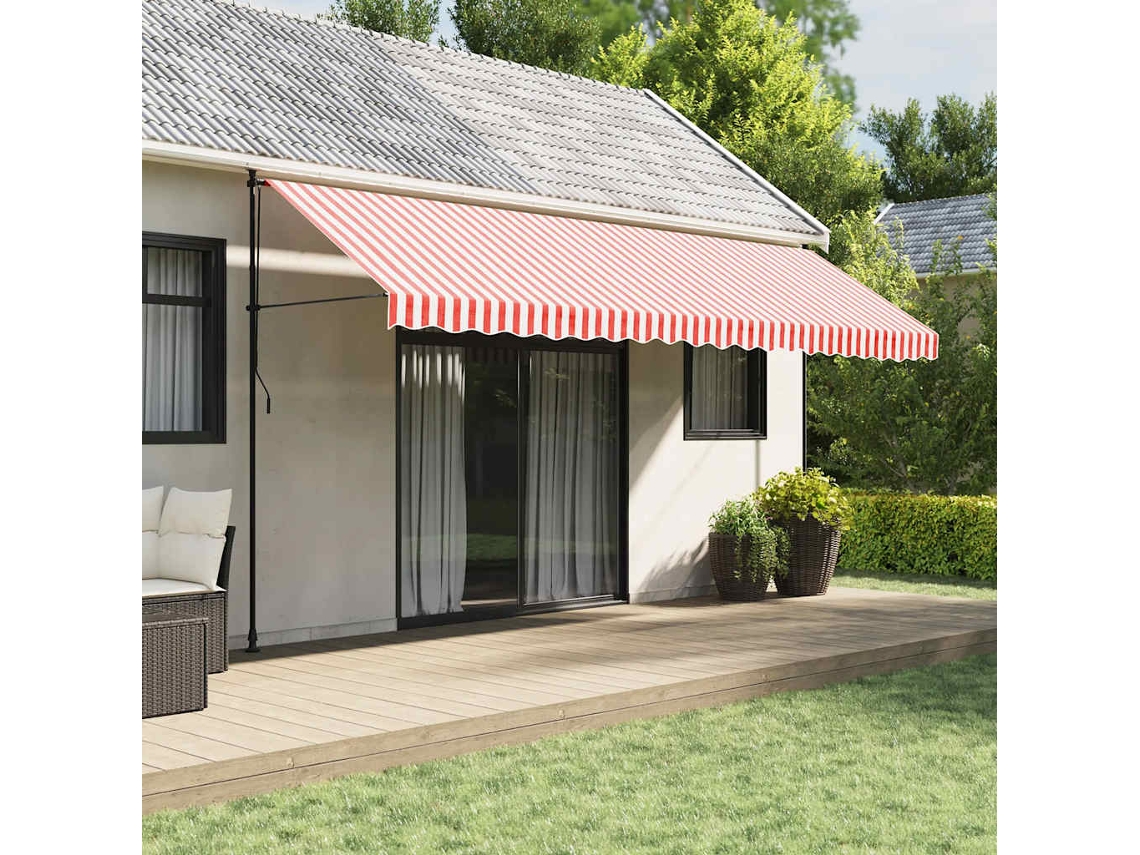 Vidaxl Tecido De Substituição Para Toldo Vermelho E Branco 480x295 Cm Poliéster