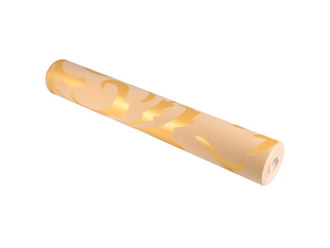 Papel de parede com estampa de folhas de acanto em estilo europeu (relevo tridimensional, dourado e luxuoso).