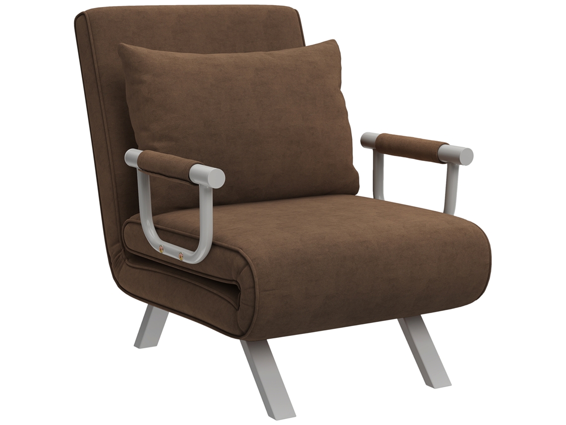 Sofá Cama Poltrona Conversível 1 Lugar, Capa Removível, Metal Camurça, Marrom
