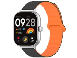 Bracelete Silicone Magnético Brilhante Preto e Laranja para Redmi Watch 6/5/4 XIAOMOYU