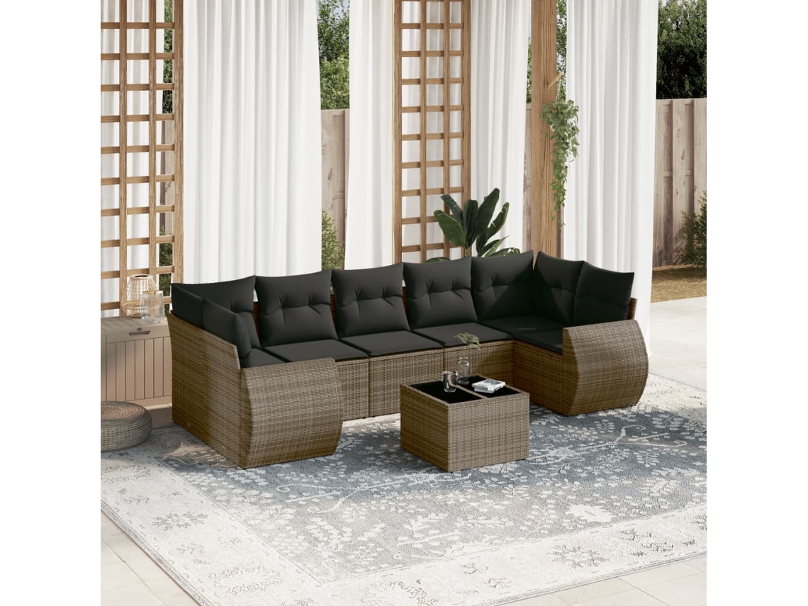 Vidaxl 8 Pcs Conjunto Sofás De Jardim C/ Almofadões Vime Pe Cinzento