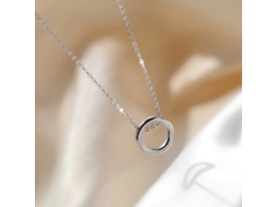 Perfeição ~ Prata S925, Colar da Sorte com Pingente Circular Irregular, Acabamento Polido Simples e Elegante MDUG (ouro Branco)