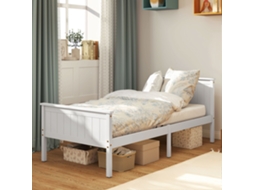 Cadre De Lit 90 X 200 Cm, Lit Simple En Bois Massif Avec Sommier À Lattes Tête Et Pied Inclus, Assemblage Facile, Blanc