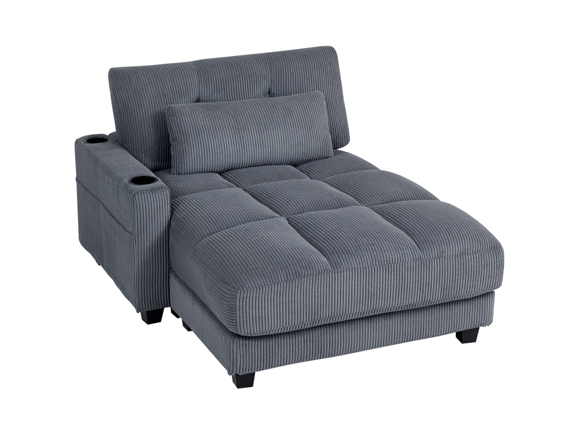 Cama Conversível Com Almofadas, Espuma, Apoio Para Copos E Revestimento Cor Cinzento Sofá