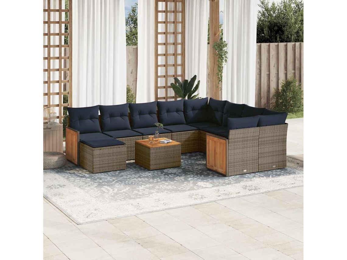 Vidaxl Conjunto De Sofá De Jardim Com 11 Peças E Almofadas Em Rattan Sintético Cinza