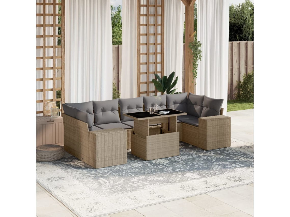 Vidaxl 8 Pcs Conjunto De Sofás P/ Jardim Com Almofadões Vime Pe Bege
