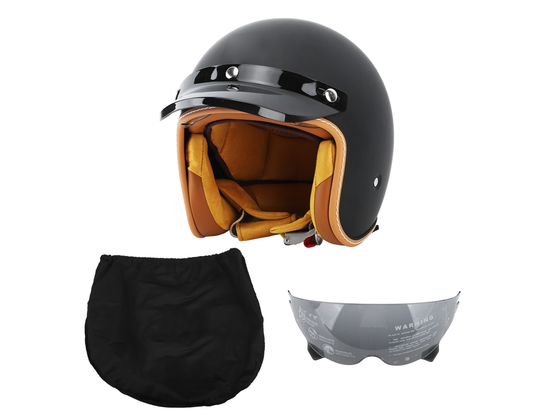 Capacete de ciclismo retrô 3/4 com viseira solar e óculos de proteção contra vento, tamanho G.