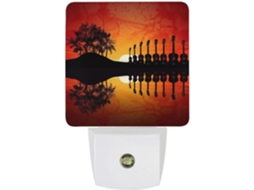 Luminária de parede noturna com plugue, com efeito de sol e música de guitarra, sensor crepuscular e luz LED branca.