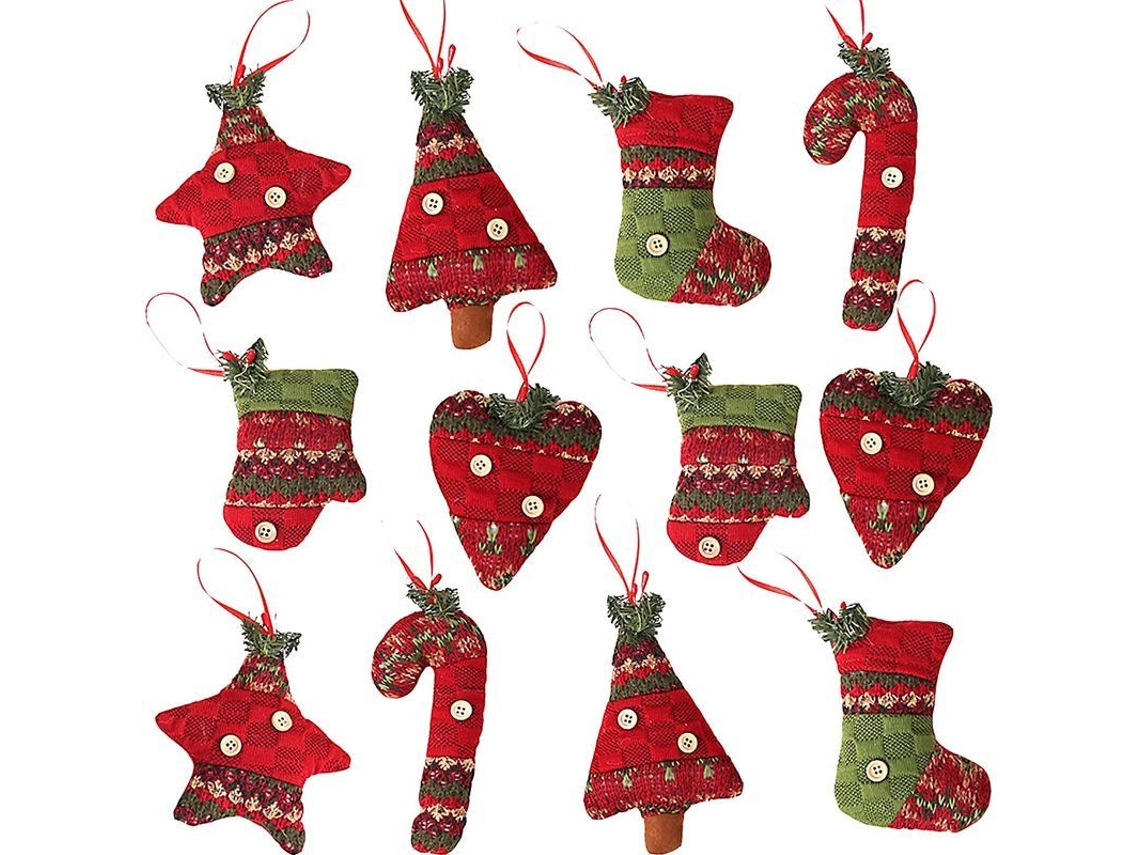 Decorações de Natal Nova Line, 12 unidades, em juta, com meias, estrelas, corações | S/MARCA