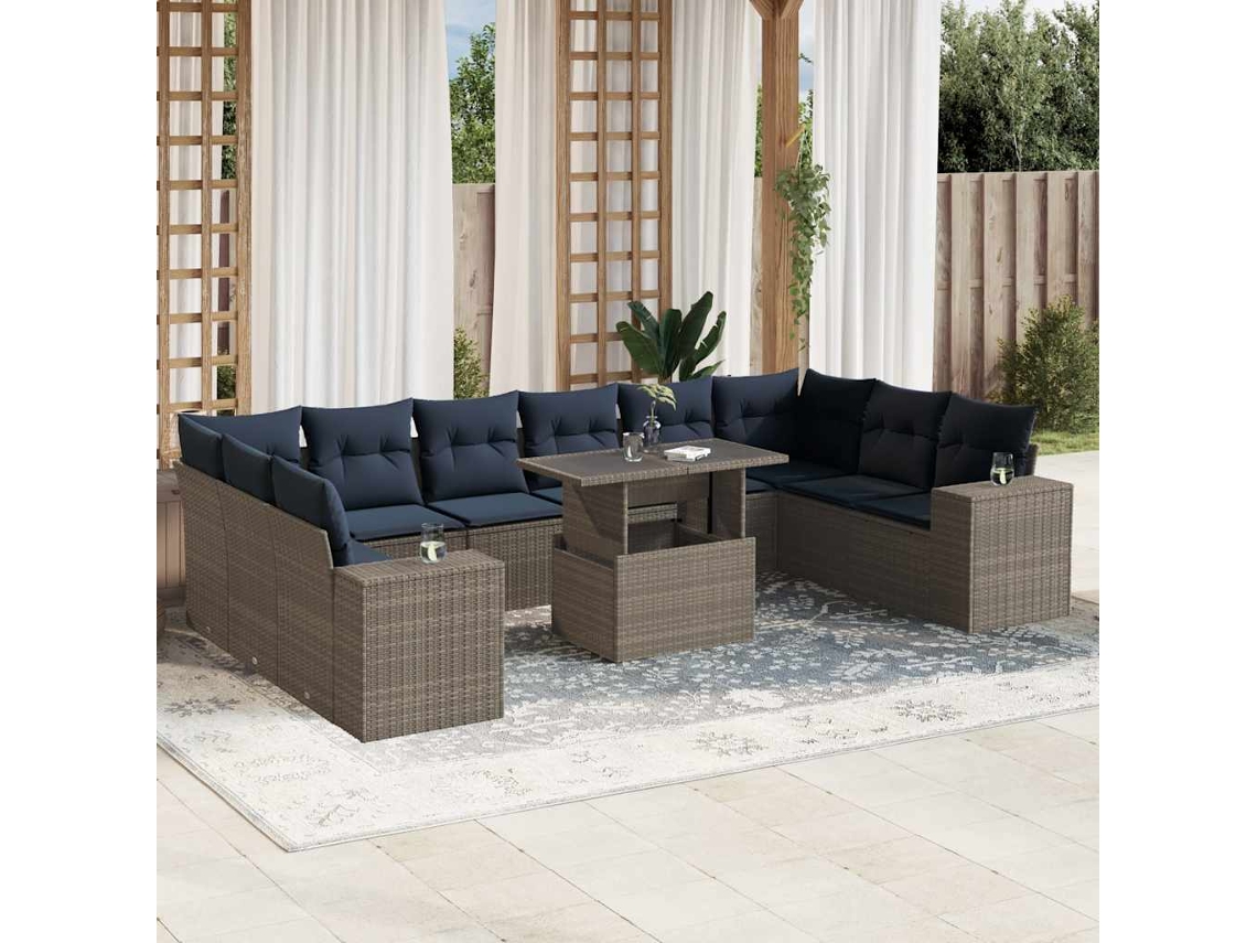 Vidaxl Conjunto De Sofá De Jardim Com 11 Peças E Almofadas Em Rattan Sintético Cinza