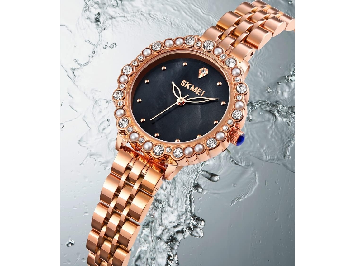 Lurelia Relógio Feminino, Detalhes Com Strass, Aço Inoxidável, Pele, Branco