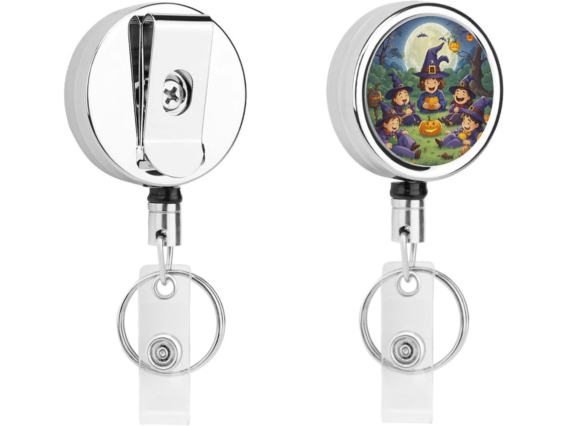Porta Crachá Retrátil Com Mosquetão, Presilha para Cinto e Anel Chaveiro Assistente Está Na Grama Metal Retráteis
