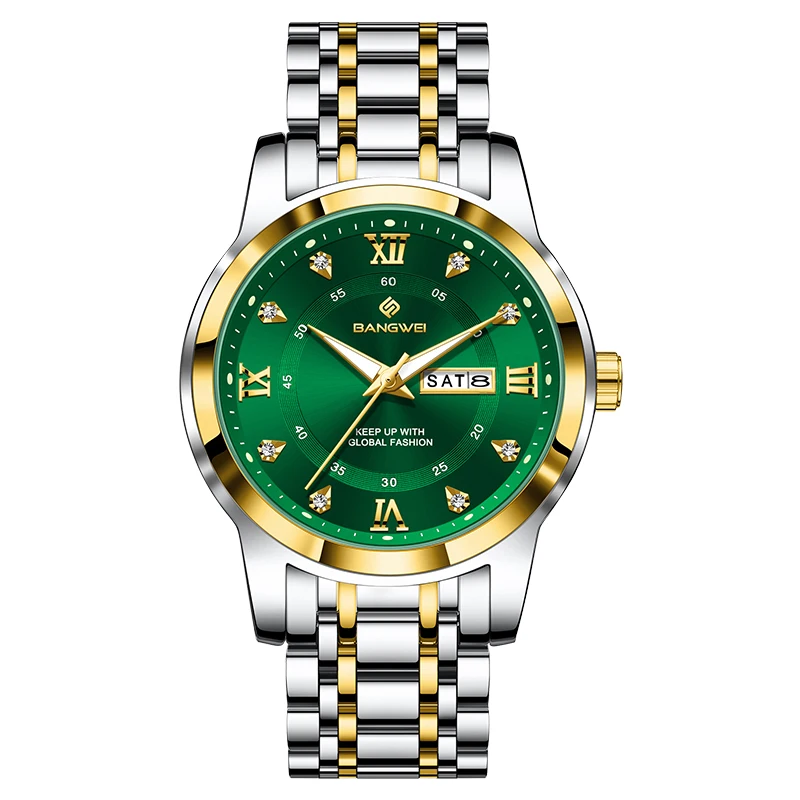 Relógio De Diamante (dourado E Verde), Criativo, Em Aço Inoxidável, À Prova D'água E Luminoso.