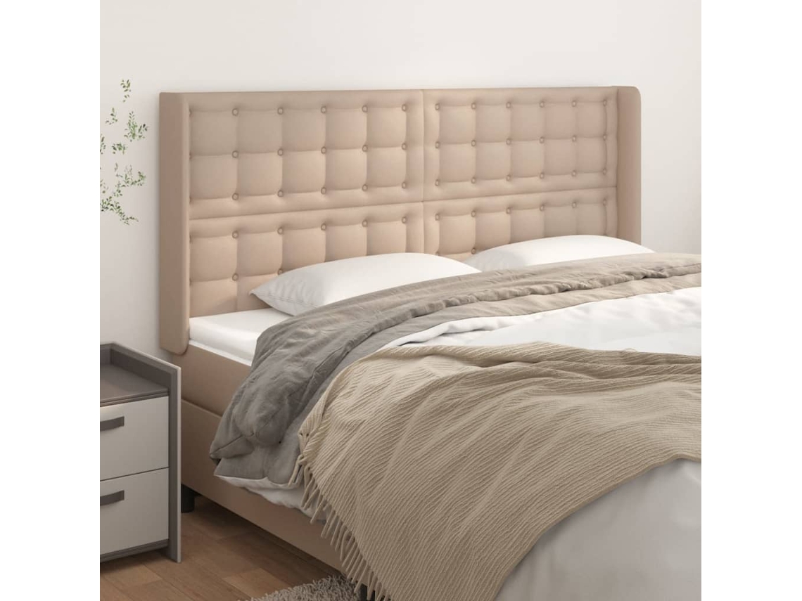 Vidaxl Cabeceira Cama C/ Abas Couro Artif. 183x16x118/128cm Cappuccino