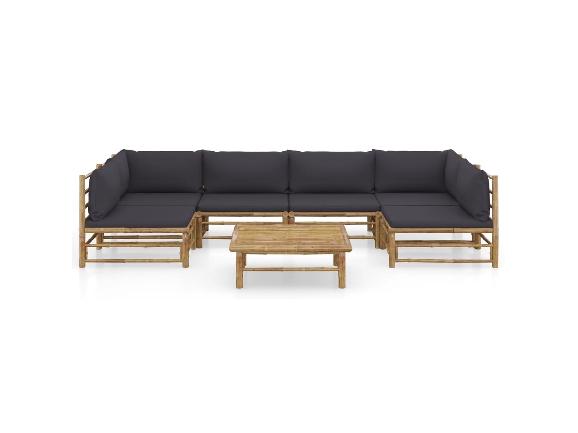 Maison Exclusive - 7 Pcs Conj. Lounge Jardim Em Bambu C/ Almofadões Cinza-escuro