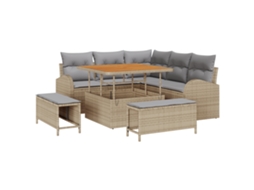 Conjunto 8 De Sofá De Jardim Com Vidaxl E Travesseiros Bege Rattan Sintético Acácia Bege Vime Pe