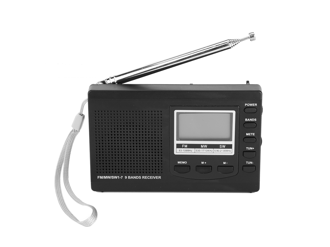 Miniradio Portátil Fm/mw/sw con Reloj Despertador Digital, Receptor Estéreo Negro | S/MARCA