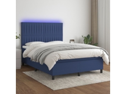 Vidaxl Cama Box Spring C/ Colchão E Led 140x200 Cm Tecido Azul