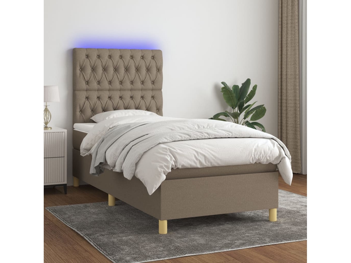Cama Box Spring Colchão/led 90x190cm Tecido Cinza-acastanhado