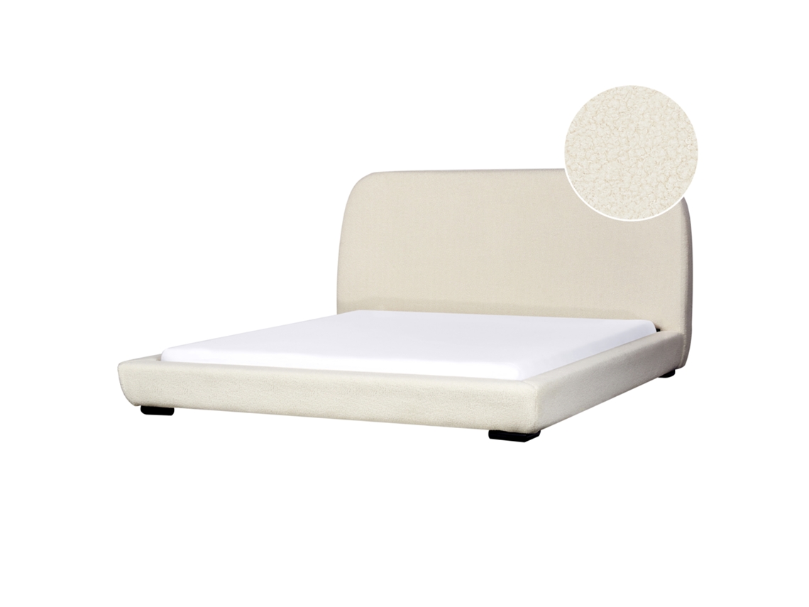 Cama de Casal BELIANI Roisel de Bouclé Creme Claro 180x200