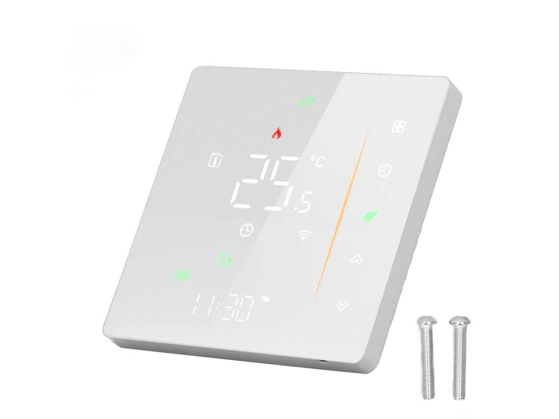 Termostato Inteligente WiFi Programável com Controle por App para Aquecimento de Piso Branco 95 240V Tuya S/MARCA