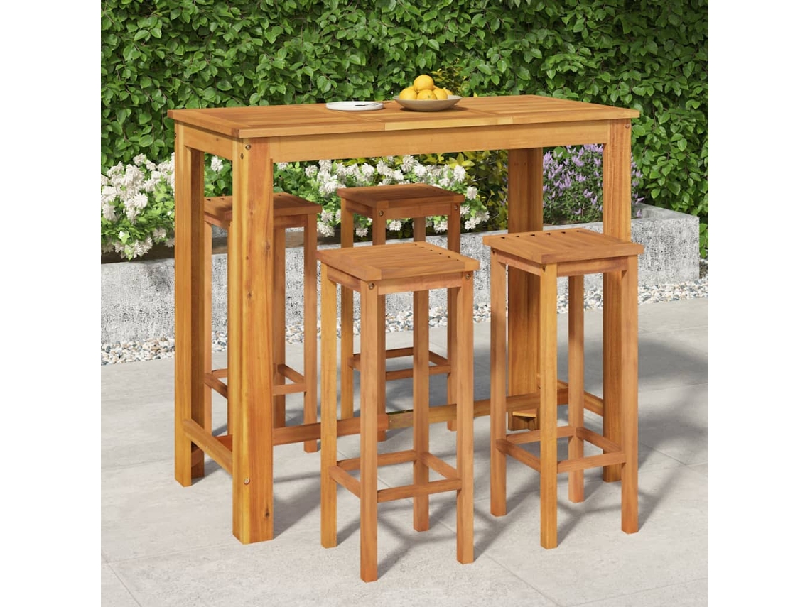 Conjunto Bar 5 Peças Para Jardim Madeira De Acácia Maciça Dkd Home Decor