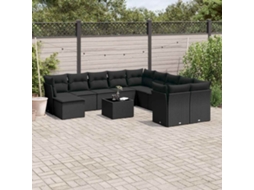 Vidaxl 12 Pcs Conjunto De Sofás De Jardim C/ Almofadões Vime Pe Preto