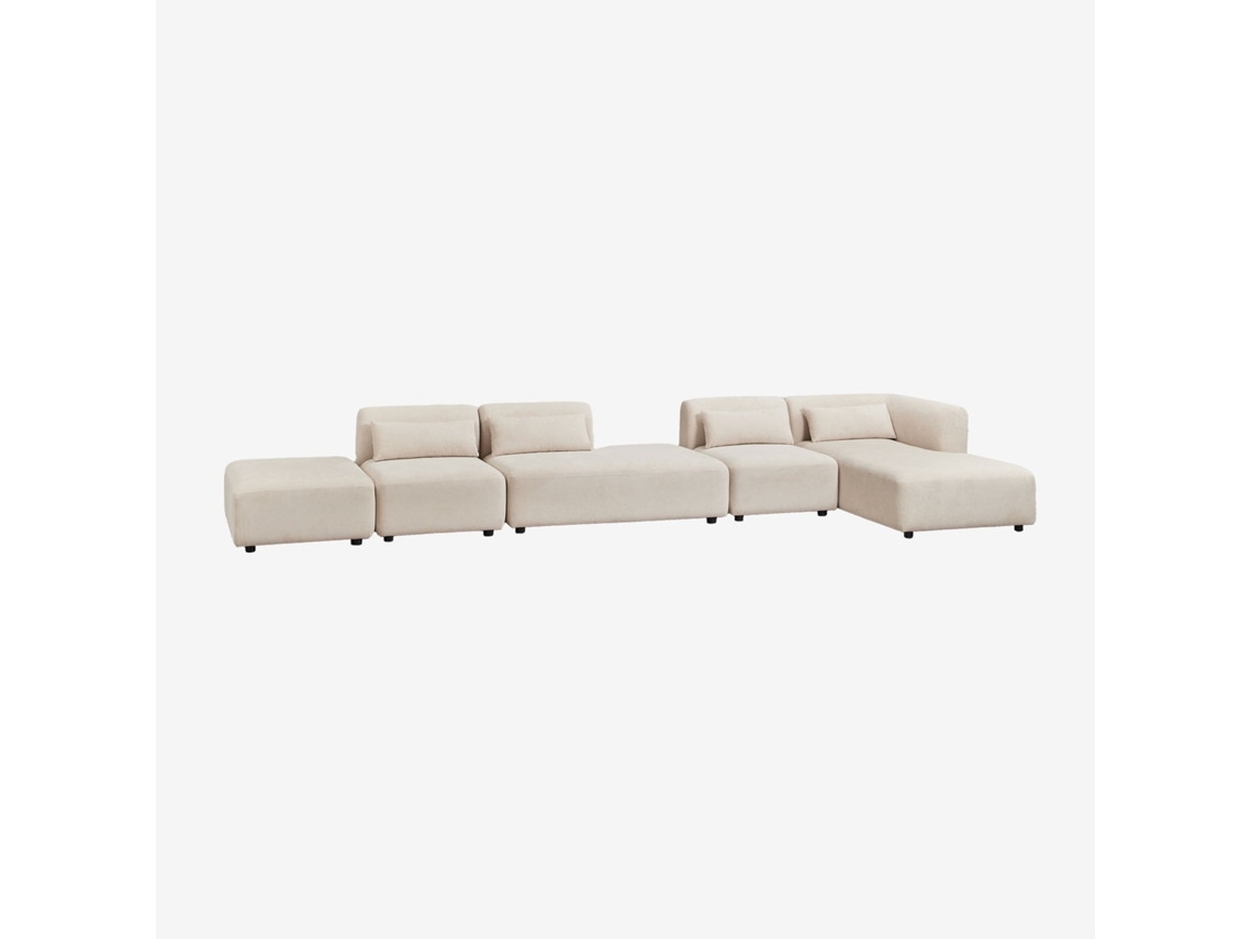 Sklum Sofá Modular Chaise Longue De Canto Direito De 4 Peças Com Divã E Puff Fogler Poliéster                       Bombazina Crema Linho