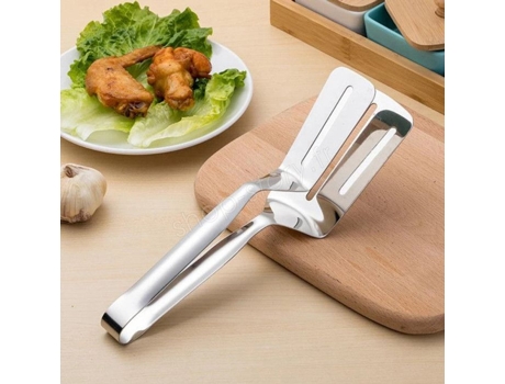 Utensílio de cozinha de aço inoxidável, pinça de fritura multifuncional, 28 cm, design contemporâneo, 2 em 1, para churrasco.