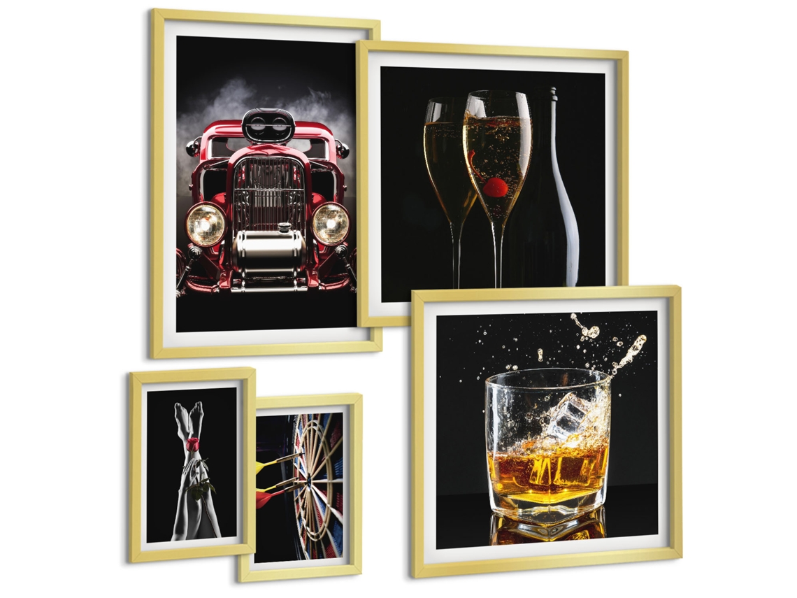 Conjunto De Pinturas Temas Estilosos Carros Retro Drinks Espelharte (5 Peças)