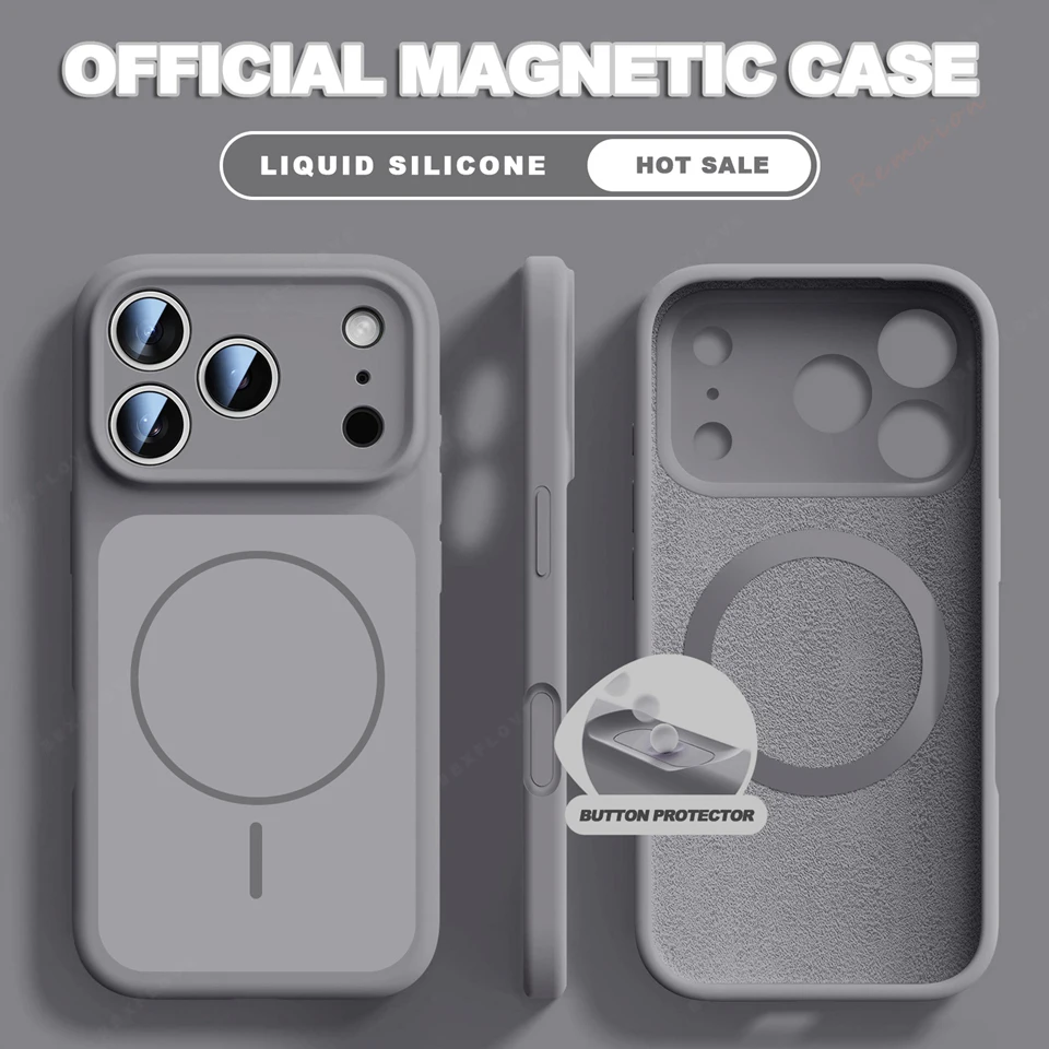 Capa Magnética Magsafe De Silicone Líquido (iphone 17, Cinza), Adequada Para Iphone, Capa Macia À Prova De Choque.