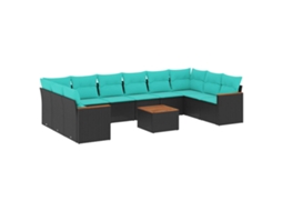 Conjunto de Sofá de Jardim, 11 Peças, Almofadas, Rattan Preto MAISON EXCLUSIVE