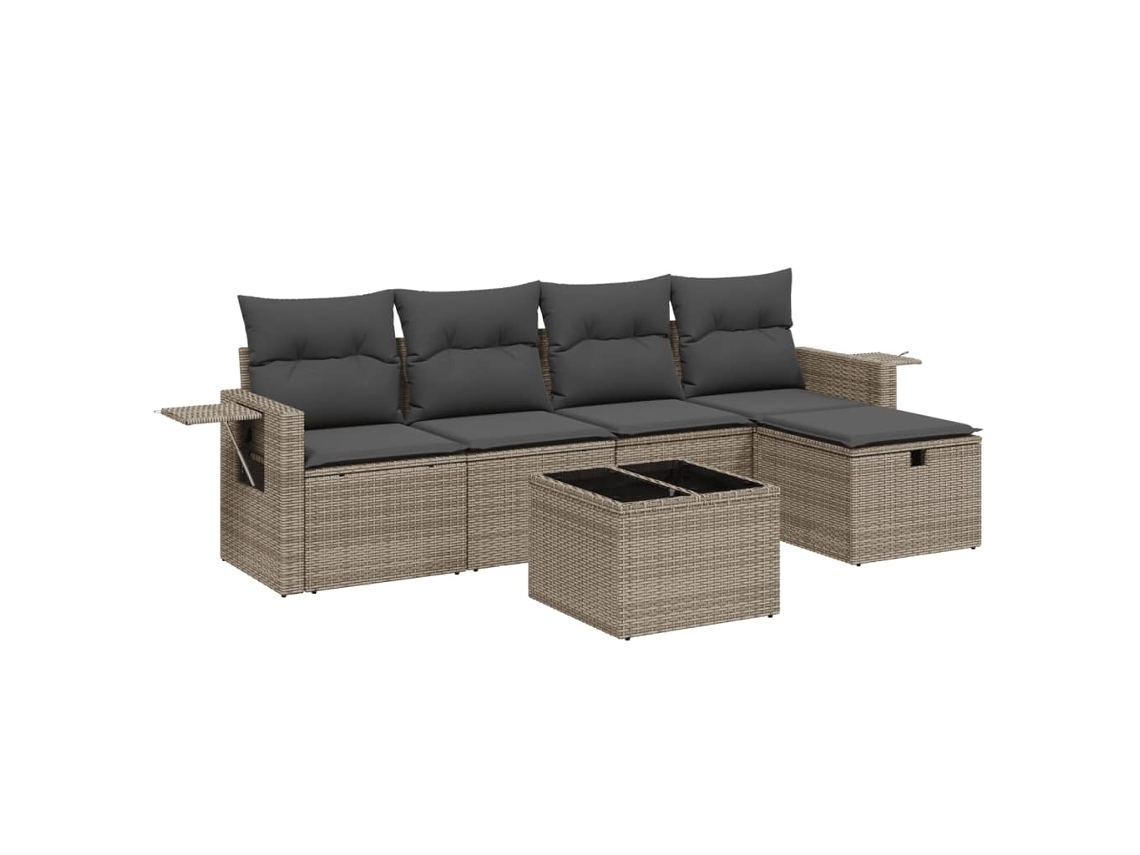 Conjunto de 6 Sofás de Jardim com Almofadões Vime Cinzento MAISON EXCLUSIVE (80x200 cm)